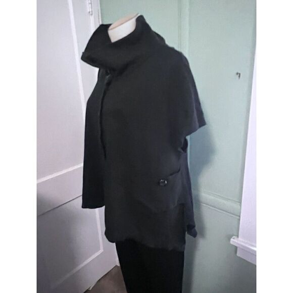Comfy USA Womens Medium Funnel Neck Lagenlook Asymmetrical Topper Jacket Black - Picture 2 of 7